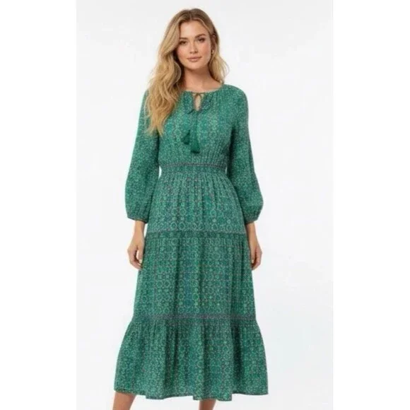 Matilda Jane Age of Aquarius Green Cottage Core Tiered Peasant Dress Size XL - Picture 1 of 11